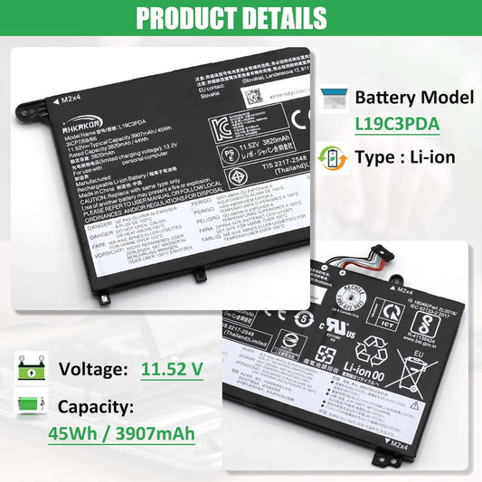 L19M3PDA L19C3PDA Laptop Battery Replacement for Lenovo ThinkBook 14 G2 ITL are 14 G3 ACL ITL 14 G4 ABA IAP 15 G2 ITL are 15 G3 ACL ITL 15 G4 ABA IAP Series L19L3PDA L19D3PDA 11.52V 45Wh