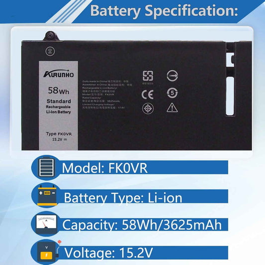 58Wh FK0VR Laptop Battery Replacement Dell Latitude 5330 7330 7430 7530 Latitude 5330 2-in-1/7330 2-in-1/7430 2-in-1 Series FKOVR 8H6WD 293F1 01VX5 404T8 51R71 8P81K 15.2V 3625mAh 4Cell