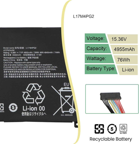 Genuine L17C4PG2 Laptop Battery Compatible with Lenovo Legion Y730-17 Y740-17ICH Y730-17ICH Y730-17ICHG Y740-17 Y740-17ICHG Y740-17ICH Y9000K L17L4PG2 L17S4PG2 L17C4PG2 76Wh 4955mAh 15.36V