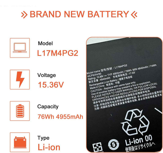 Genuine L17M4PG2 L17C4PG2 Laptop Battery Compatible with Lenovo Legion Y730-17 Y740-17ICH Y730-17ICH Y730-17ICHG Y740-17 Y740-17ICHG Y740-17ICH Y9000K L17L4PG2 L17S4PG2 L17C4PG2 76Wh 4955mAh 15.36V