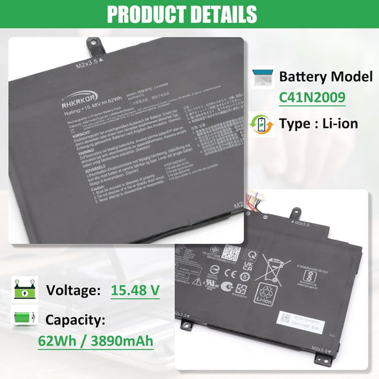 C41N2009 Laptop Battery Replacement for Asus ROG Flow X13 GV301 GV301QC GV301QE GV301QH GV301RA GV301RC GV301RE PV301 PV301QH Series B200-03850000 15.48V 62Wh