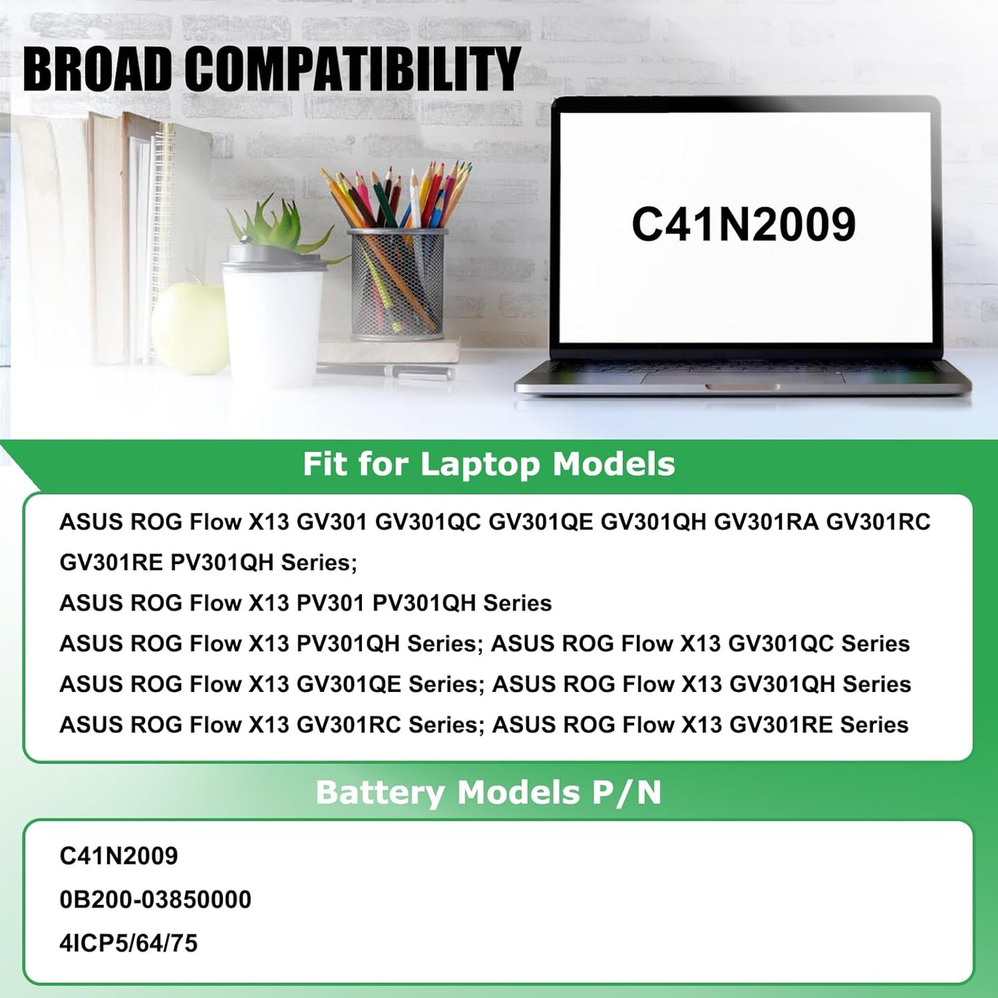 C41N2009 Laptop Battery Replacement for Asus ROG Flow X13 GV301 GV301QC GV301QE GV301QH GV301RA GV301RC GV301RE PV301 PV301QH Series B200-03850000 15.48V 62Wh