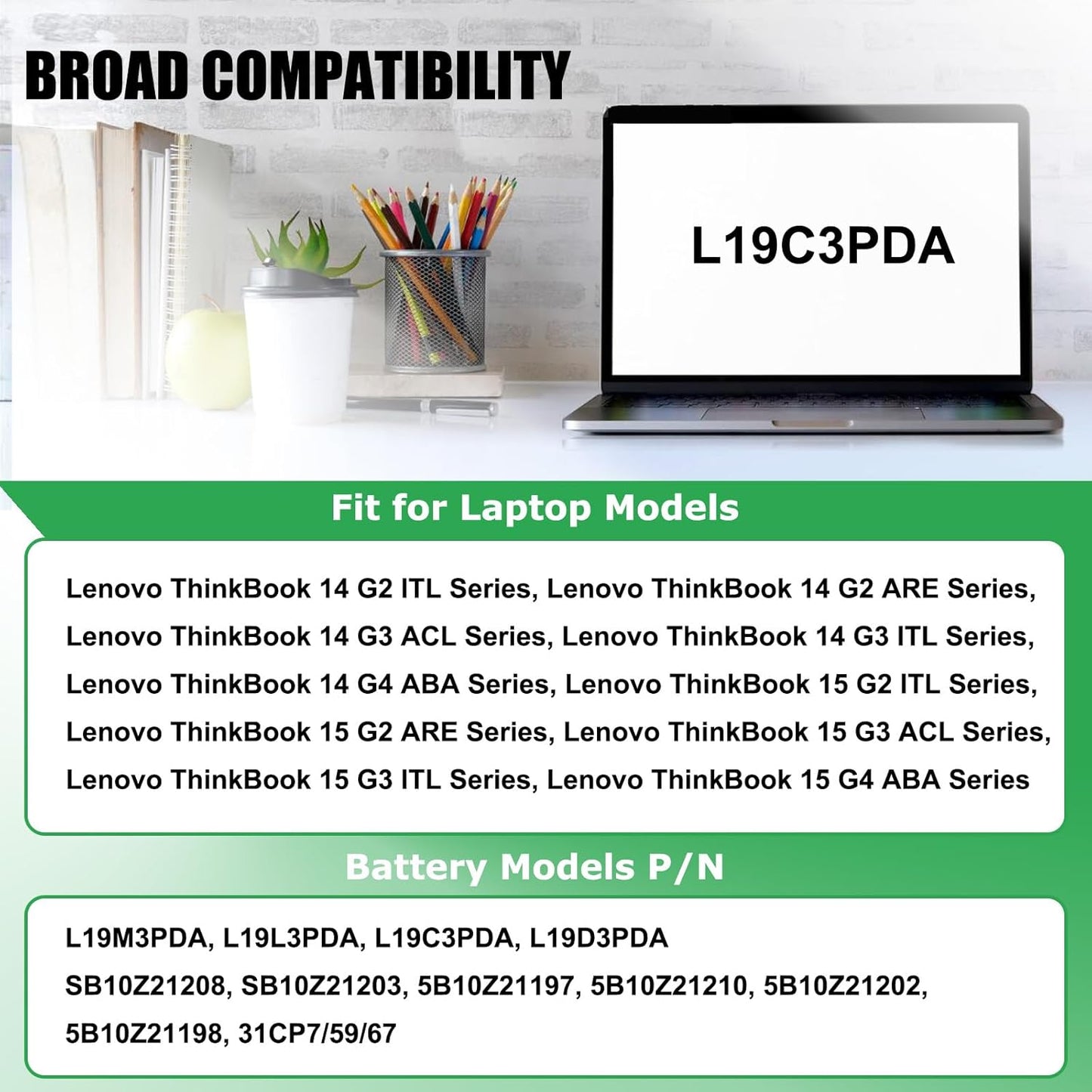 L19M3PDA L19C3PDA Laptop Battery Replacement for Lenovo ThinkBook 14 G2 ITL are 14 G3 ACL ITL 14 G4 ABA IAP 15 G2 ITL are 15 G3 ACL ITL 15 G4 ABA IAP Series L19L3PDA L19D3PDA 11.52V 45Wh