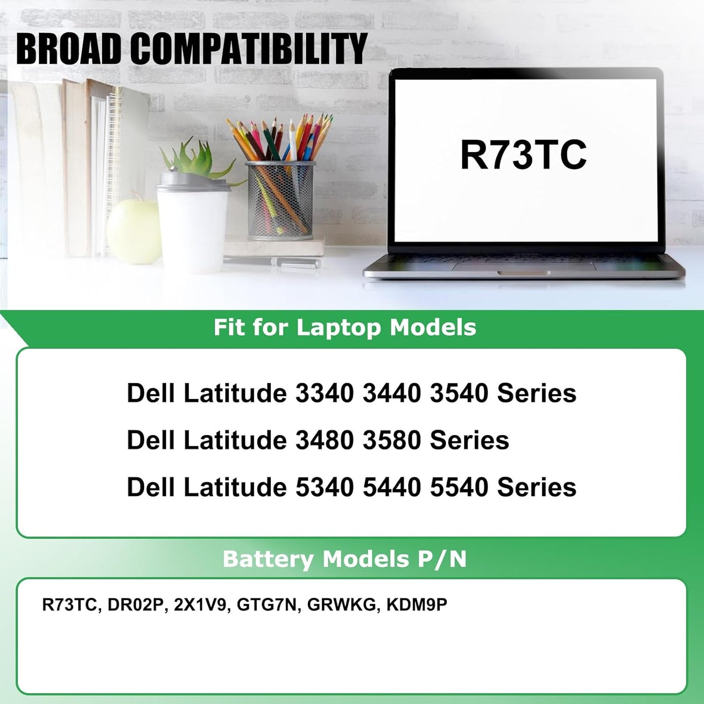 R73TC DR02P Laptop Battery Replacement for Dell Latitude 3340 3440 3540 3480 3580 5340 5440 5540 Series Notebook 2X1V9 GTG7N GRWKG KDM9P 11.4V 54Wh 4623mAh