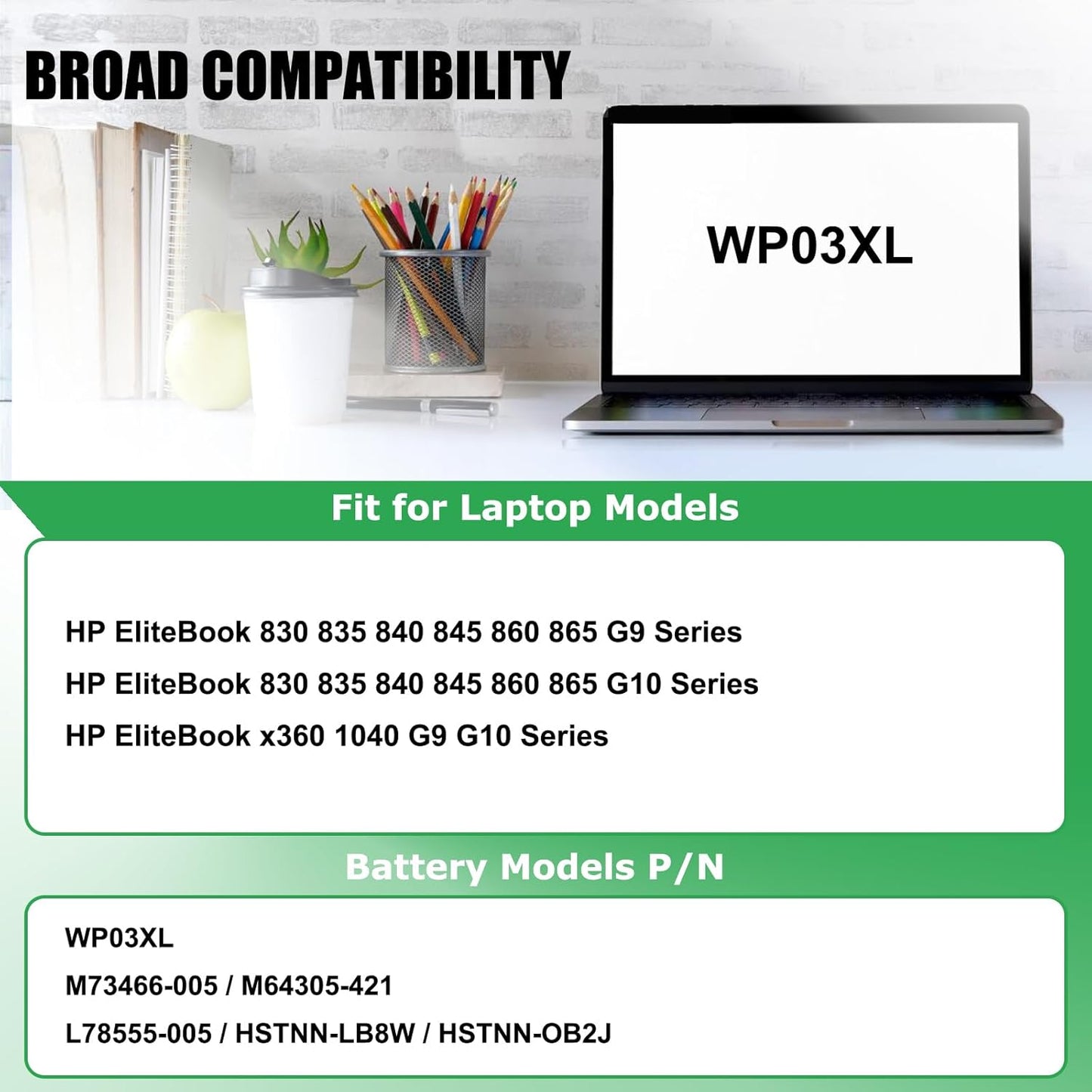 WP03XL Laptop Battery Replacement for HP EliteBook 830 835 840 845 860 865 G9 835 840 845 860 865 G10 EliteBook x360 1040 G9 G10 Series M73466-005 M64305-421 HSTNN-LB8W HSTNN-OB2J L78555-005