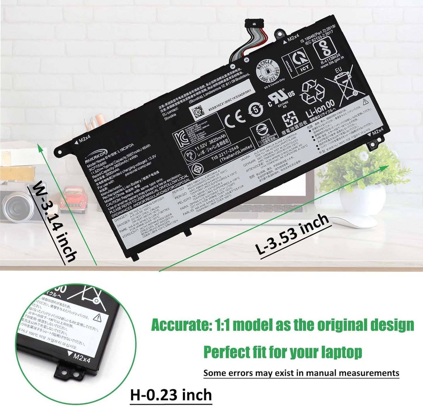L19M3PDA L19C3PDA Laptop Battery Replacement for Lenovo ThinkBook 14 G2 ITL are 14 G3 ACL ITL 14 G4 ABA IAP 15 G2 ITL are 15 G3 ACL ITL 15 G4 ABA IAP Series L19L3PDA L19D3PDA 11.52V 45Wh