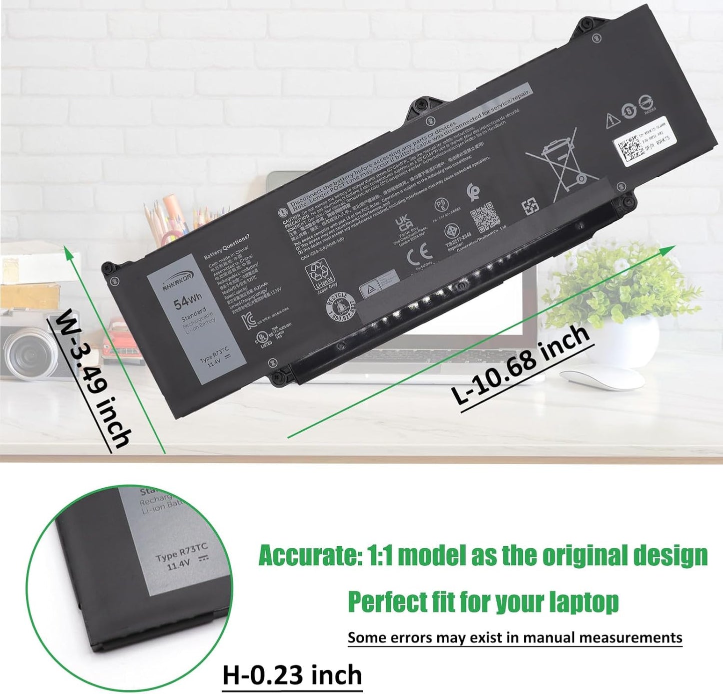 R73TC DR02P Laptop Battery Replacement for Dell Latitude 3340 3440 3540 3480 3580 5340 5440 5540 Series Notebook 2X1V9 GTG7N GRWKG KDM9P 11.4V 54Wh 4623mAh