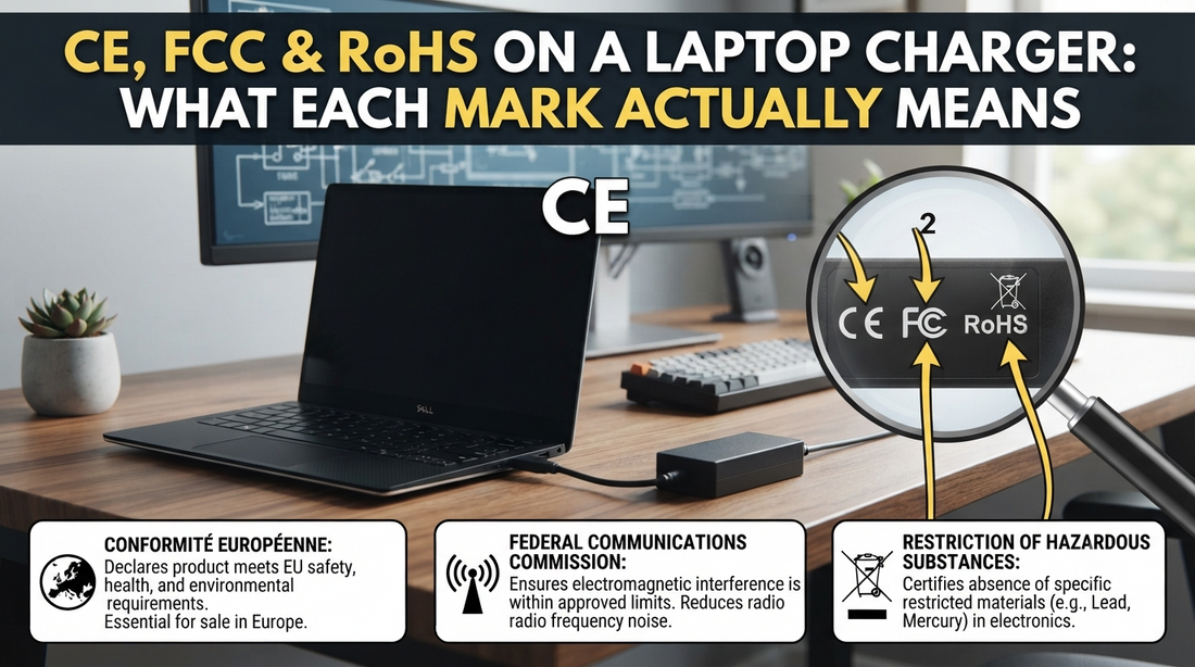 CE, FCC & RoHS on a Laptop Charger: What Each Mark Actually Means
