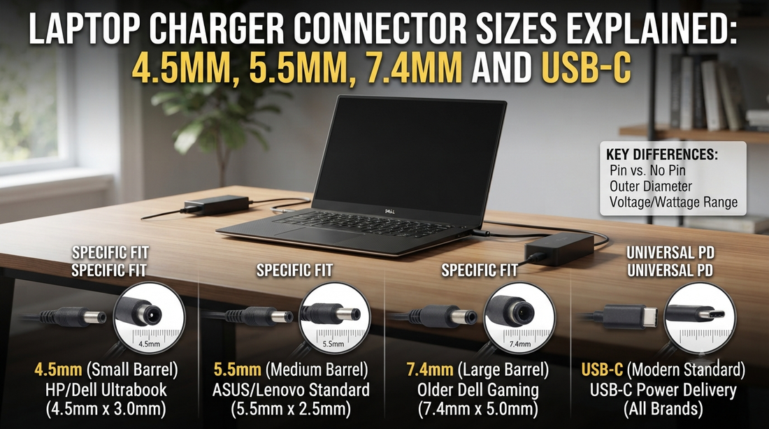 Laptop Charger Connector Sizes Explained: 4.5mm, 5.5mm, 7.4mm and USB-C