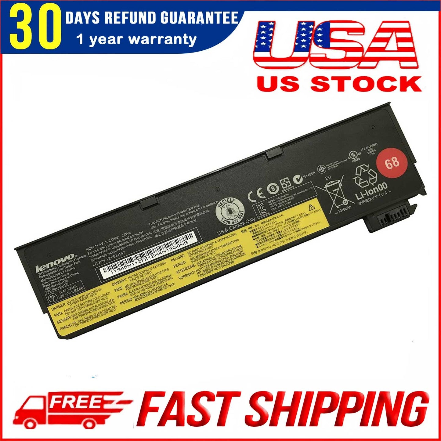 LENOVO 11.4V 24Wh 68 3-Cell external Battery 0C52861 45N1124 45N1775 45N1126 45N1127 For Lenovo ThinkPad X240 X250 X260 X270 T440 T440S T450 T450S T460 T460P T470P T550 T560 W550s L450 L460 Laptops