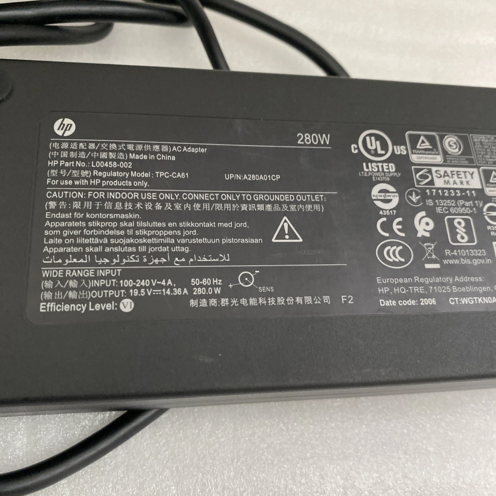 New Genuine 280W TPC-CA61 AC Adapter for HP Engage One Pro All-in-One System