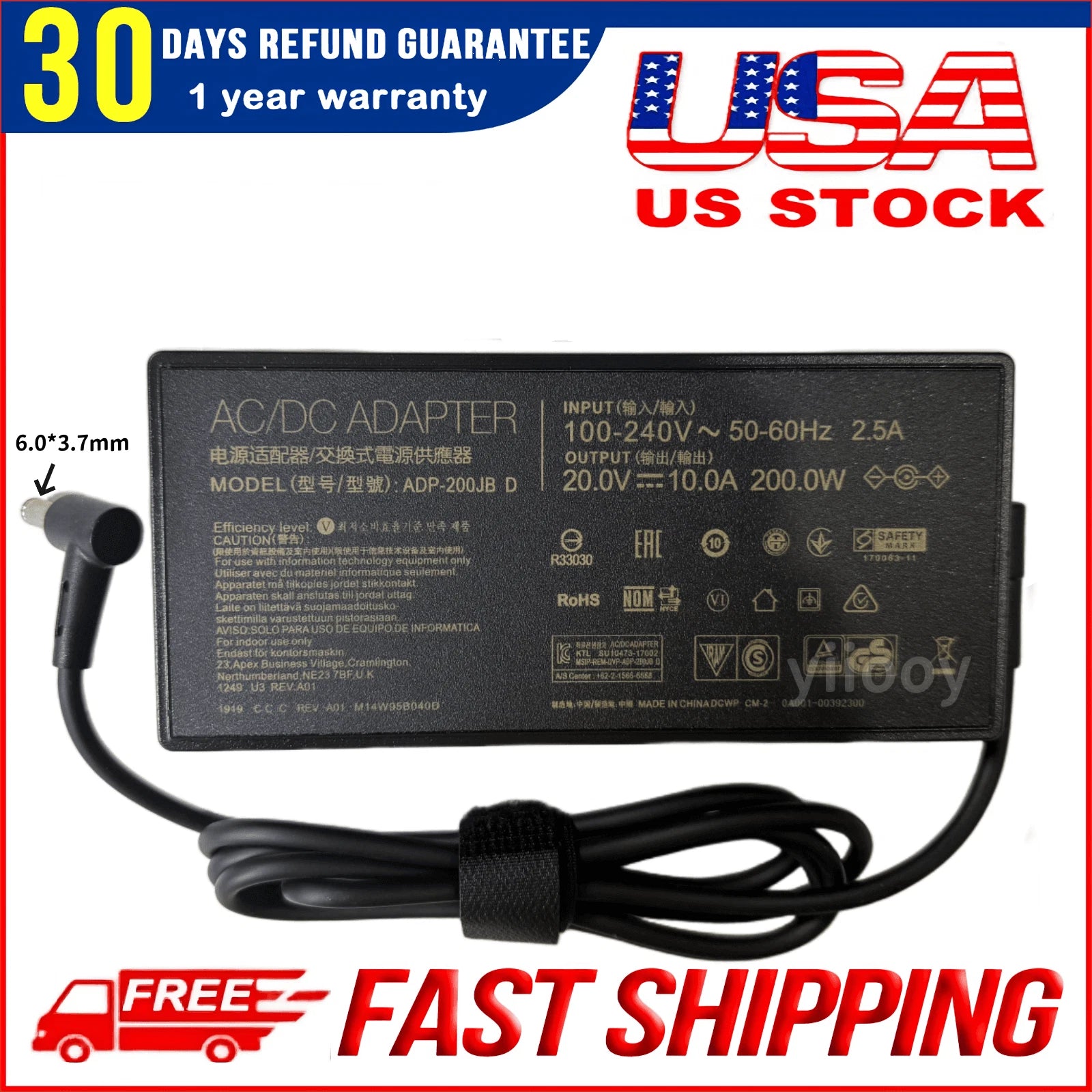 New OEM Genuine ADP-200JB D 200W AC Adapter Charger for ASUS TUF Gaming F15 F17 Laptop