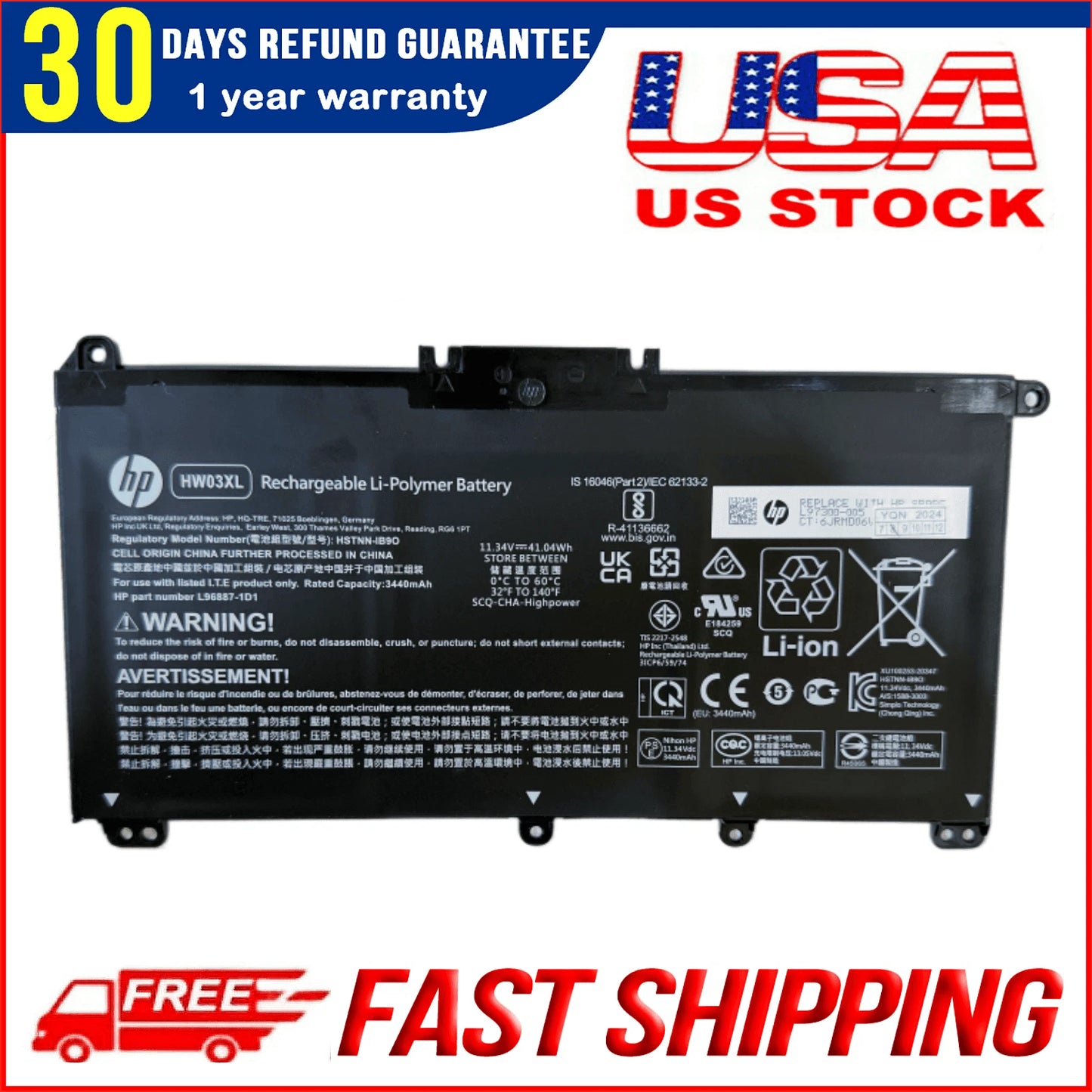 Genuine Original HW03XL Battery for HP Pavilion 15-EG 17-CN 17-CP HSTNN-IB90 L97300-005