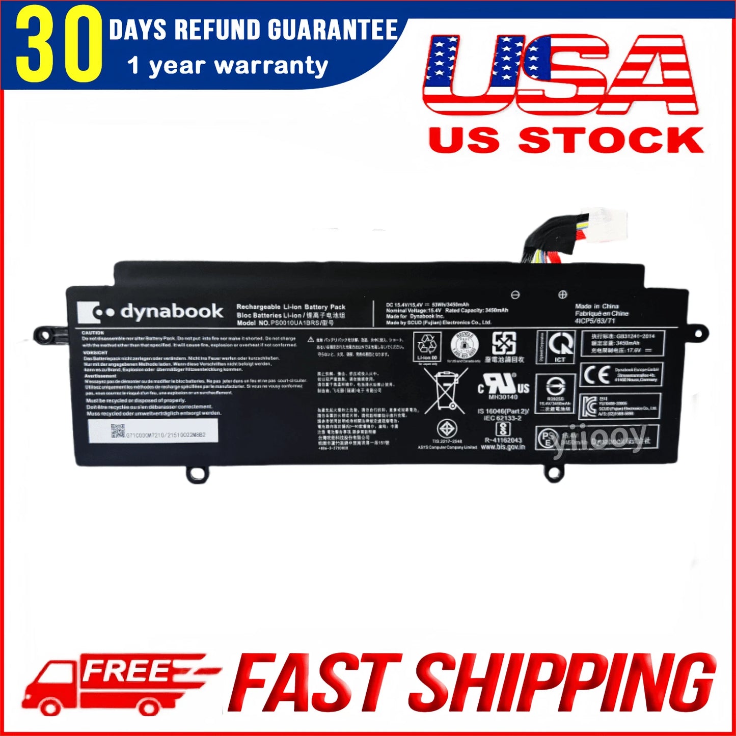 New Genuine PS0010UA1BRS 53Wh Battery for Toshiba Dynabook Portege X30W X30W-J