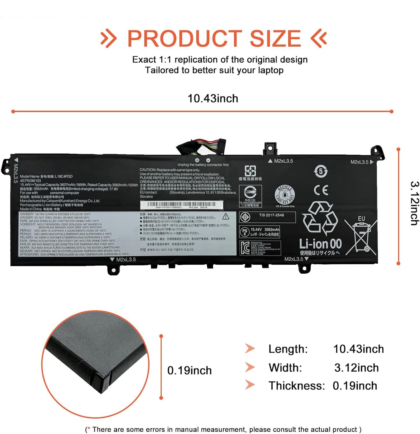 Genuine L19C4PDD Laptop Battery for Lenovo ThinkBook 13S G2 ITL & 14S G2 ITL Series