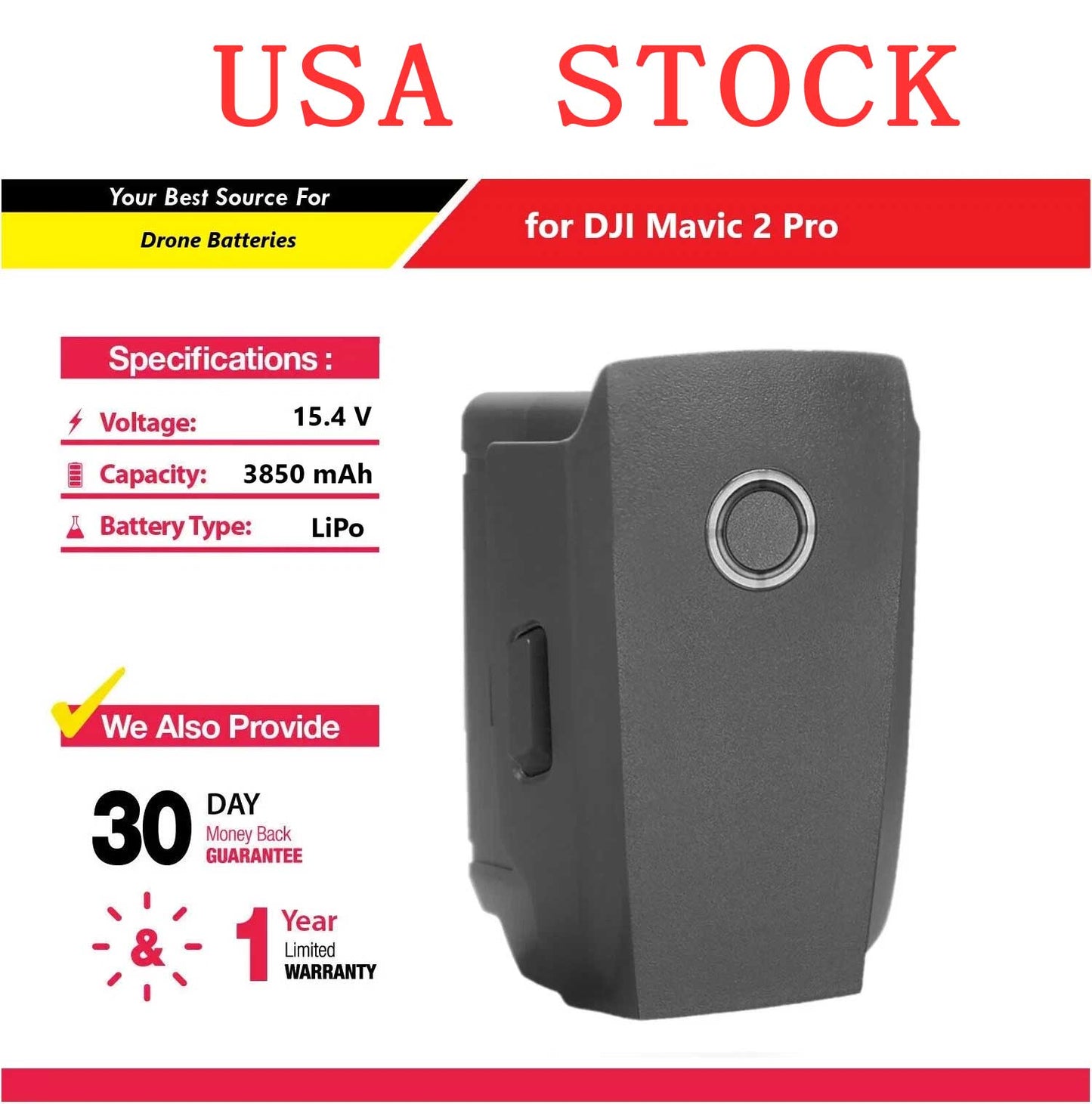 Genuine Intelligent Replacement Battery for DJI Mavic 2 Series - 15.4V 3850mAh