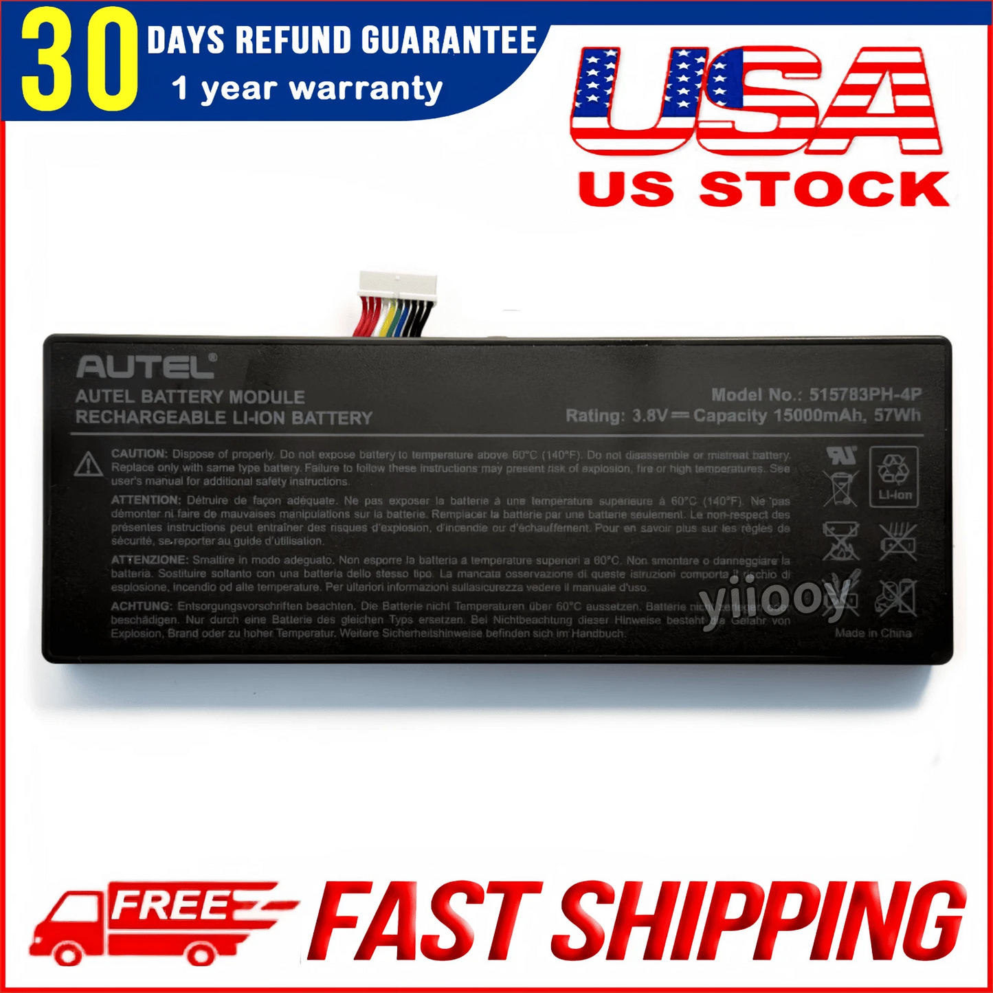 515783-4P 515783PH-4P Battery for AUTEL MaxiCOM MK908P MK908 Pro Scanner Replacement