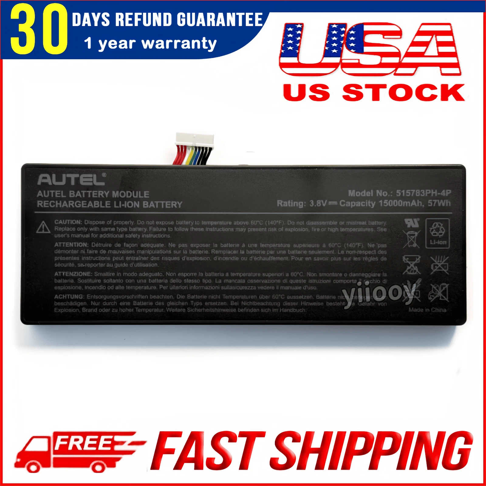 515783-4P 515783PH-4P Battery for AUTEL MaxiCOM MK908P MK908 Pro Scanner Replacement