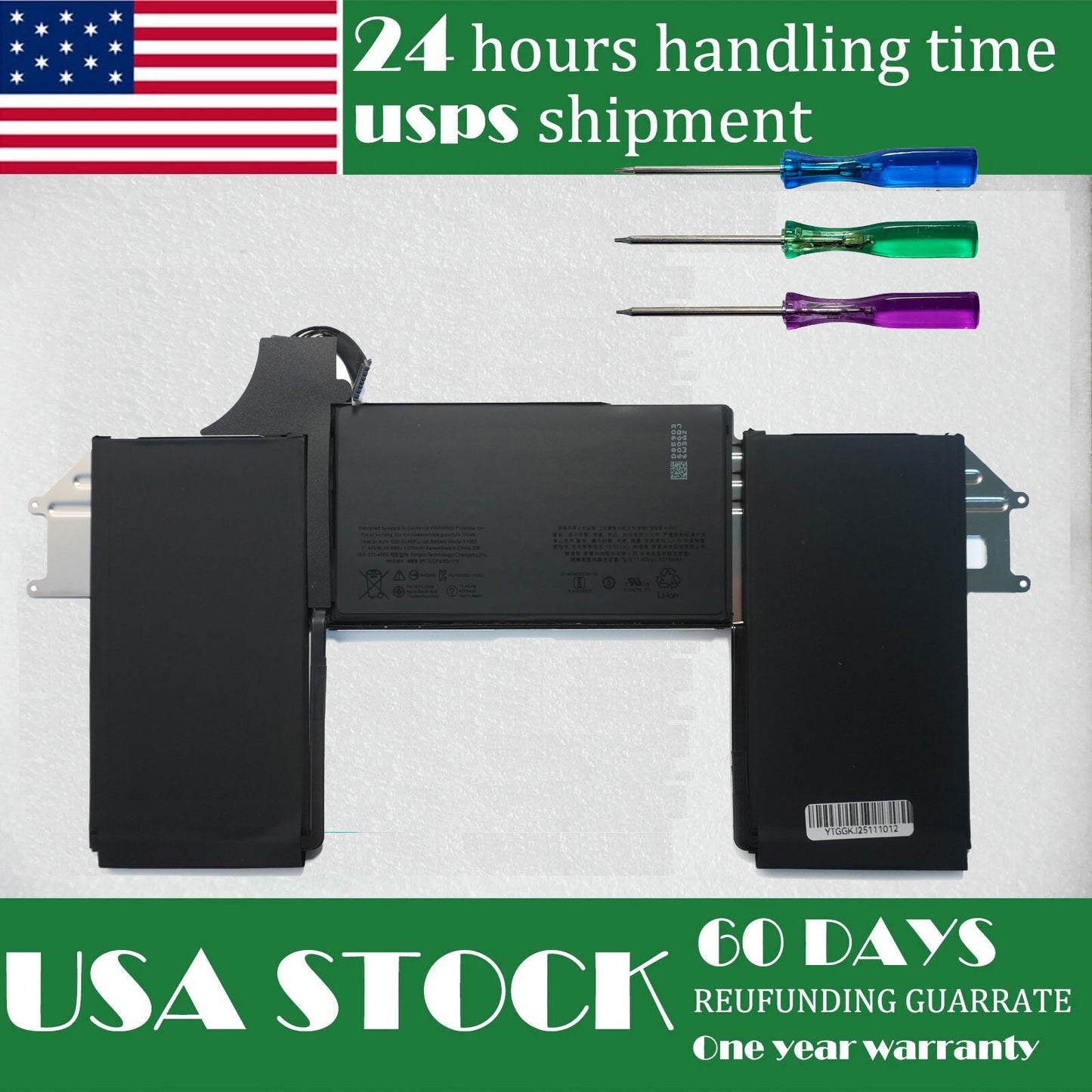 Genuine A1965 Laptop Battery for MacBook Air 13" Retina A1932 (2018 2019, Early 2020) A2179 EMC 3184 3302 MacBook Air8,1 8,2 9,1 MRE82 MRE92 MVFH2 MWTJ2 MVH22 MVFM2 MVFK2 MREE2 MREC2 MREA2 MREF2 MUQT2 MUQU2