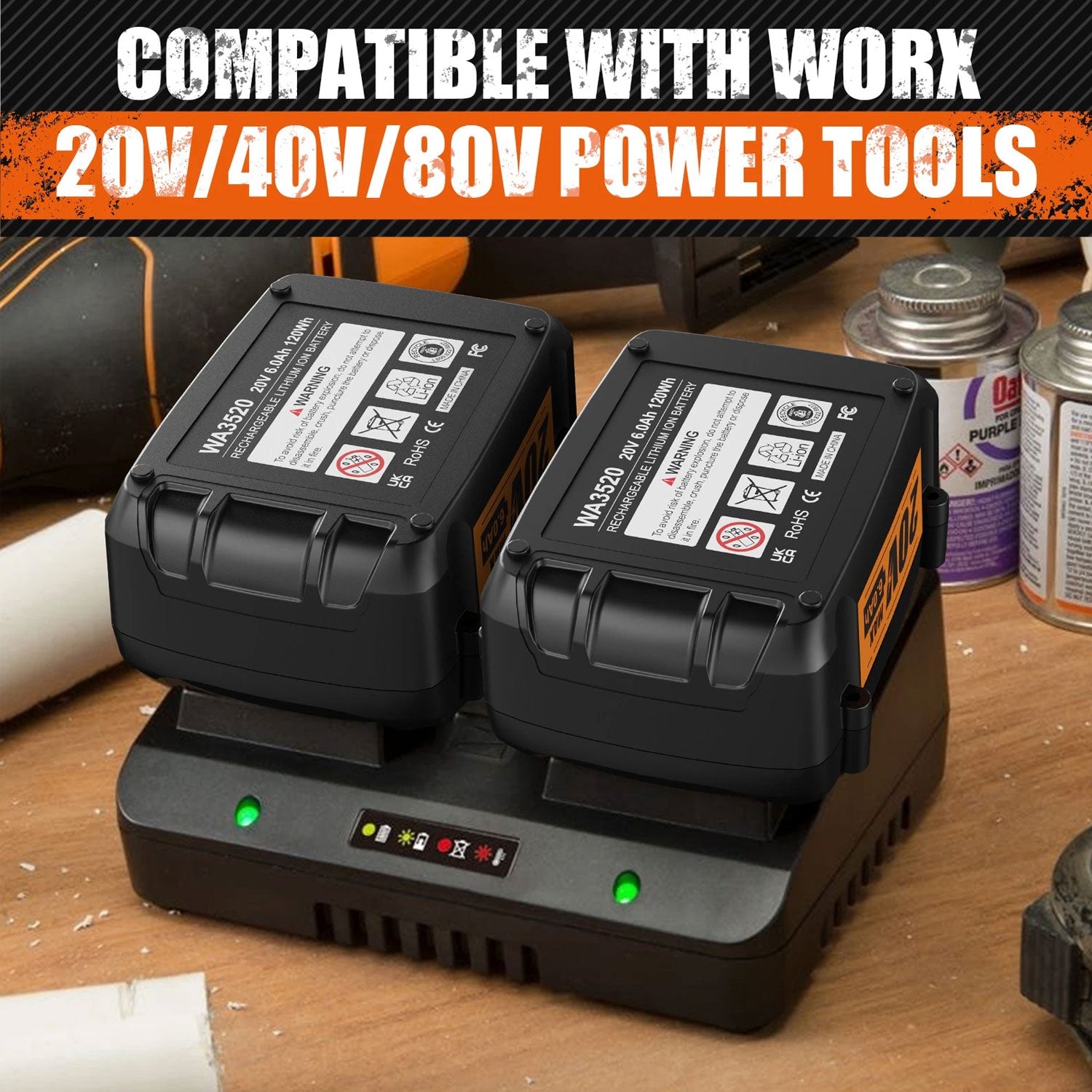 2PCS 20V Battery MAX Extend Lithium 20 Volt WA3520 WA3525 WA3575 WG155 For WORX