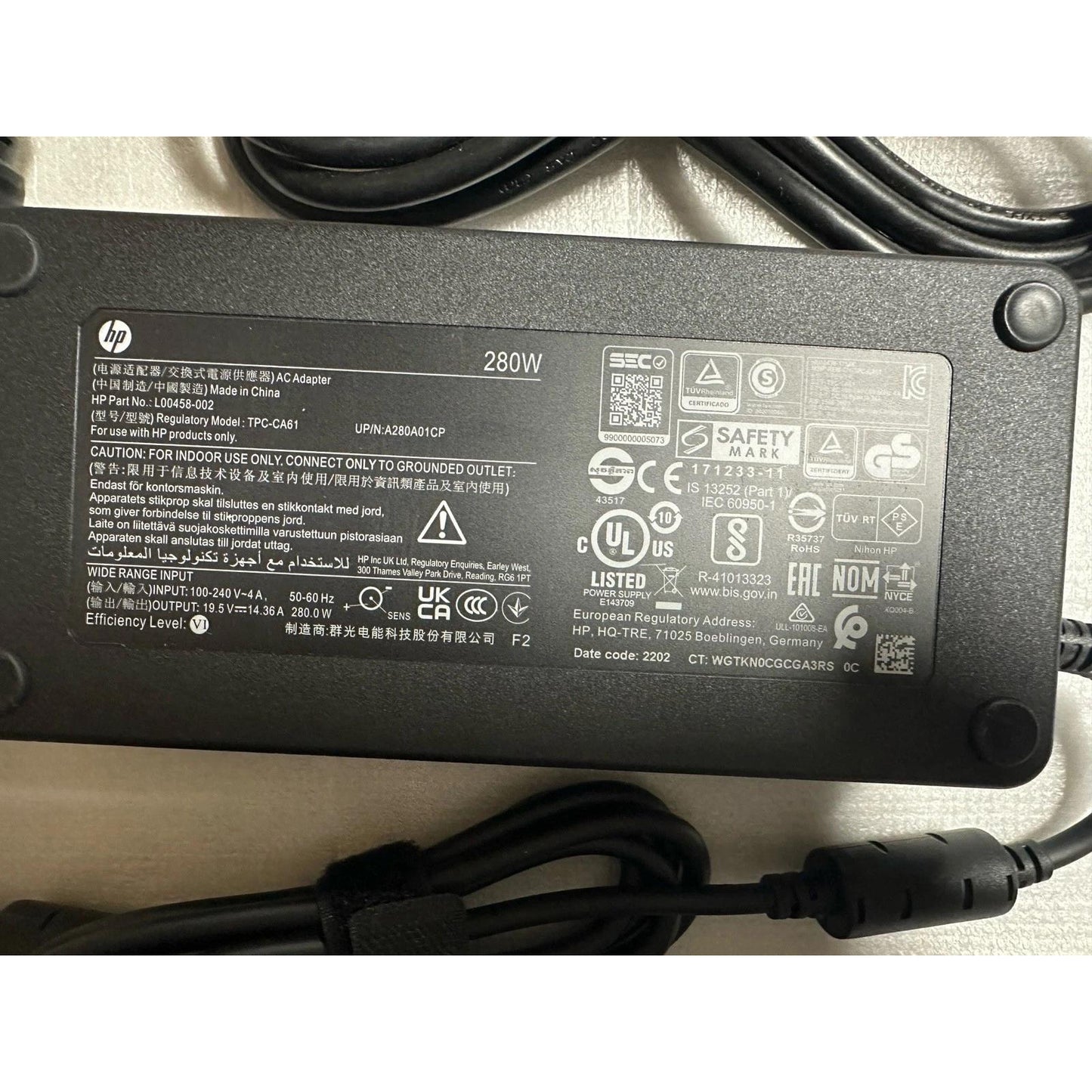 New Genuine 280W 7.4mm TPC-CA61 Adapter Charger for HP Engage One Pro AIO System