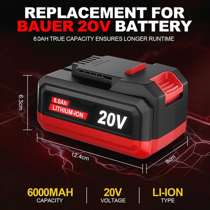 Lithium-Ion Battery Replacement for Bauer 20V Cordless Power Tools