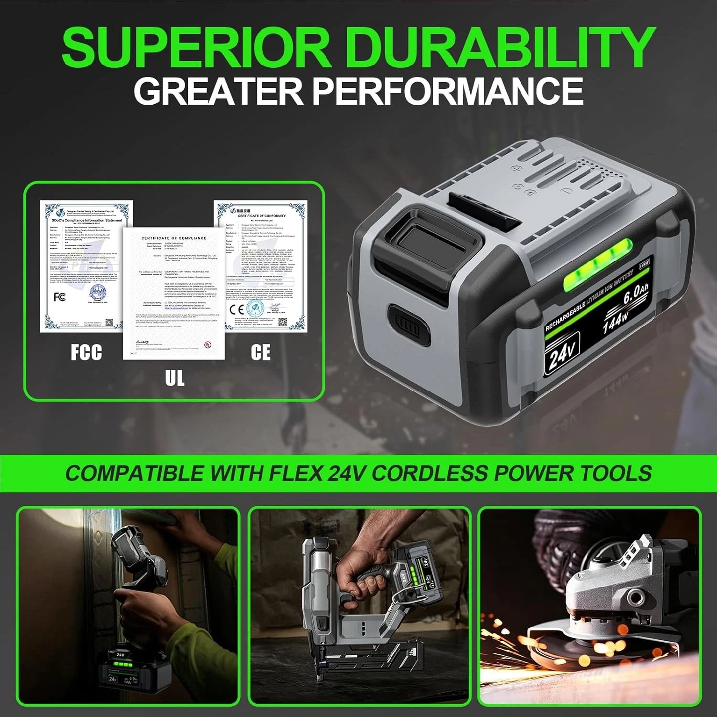 24V 6.0Ah 2PCS Batteries for FLEX 24 Volt Lithium-Ion Battery FX0111 FX0321