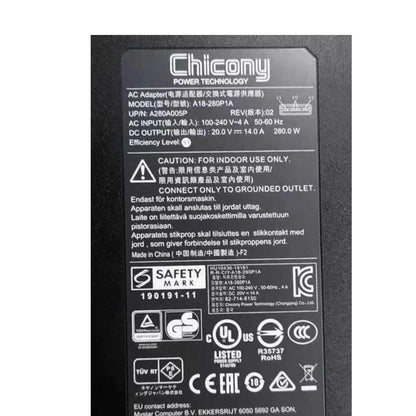 CHICONY A18-280P1A 280W Charger 20V 14A for MSI GE76 GE66