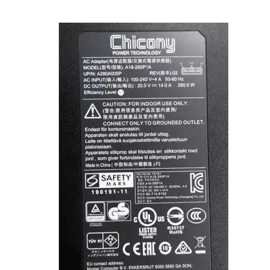 CHICONY A18-280P1A 280W Charger 20V 14A for MSI GE76 GE66