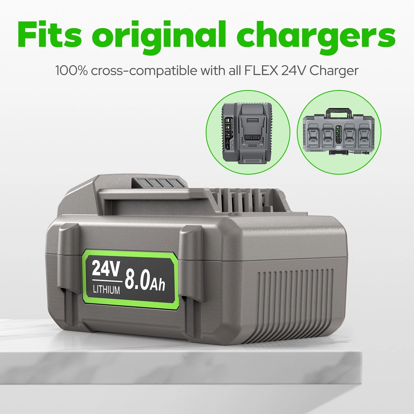 2PCS 24V 8.0Ah Battery for FLEX 24 Volt Replacement Lithium-Ion Battery 8000mAh US