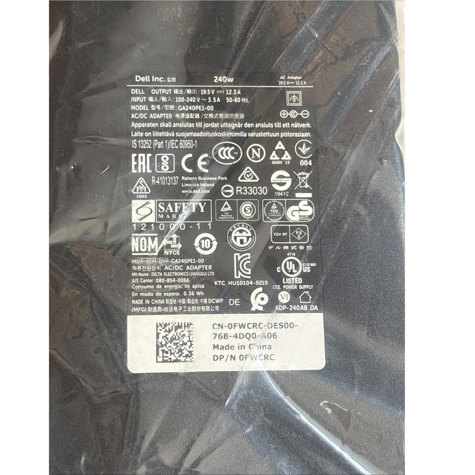 Original Dell LA240PM160 PA9E 240W Laptop Charger 19.5V 12.3A for Alienware & Precision Series