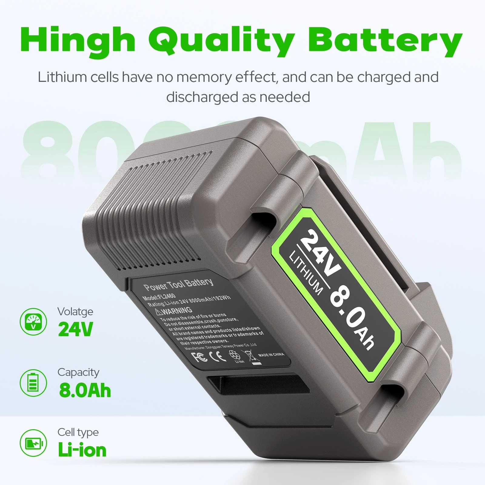 2PCS 24V 8.0Ah Battery for FLEX 24 Volt Replacement Lithium-Ion Battery 8000mAh US