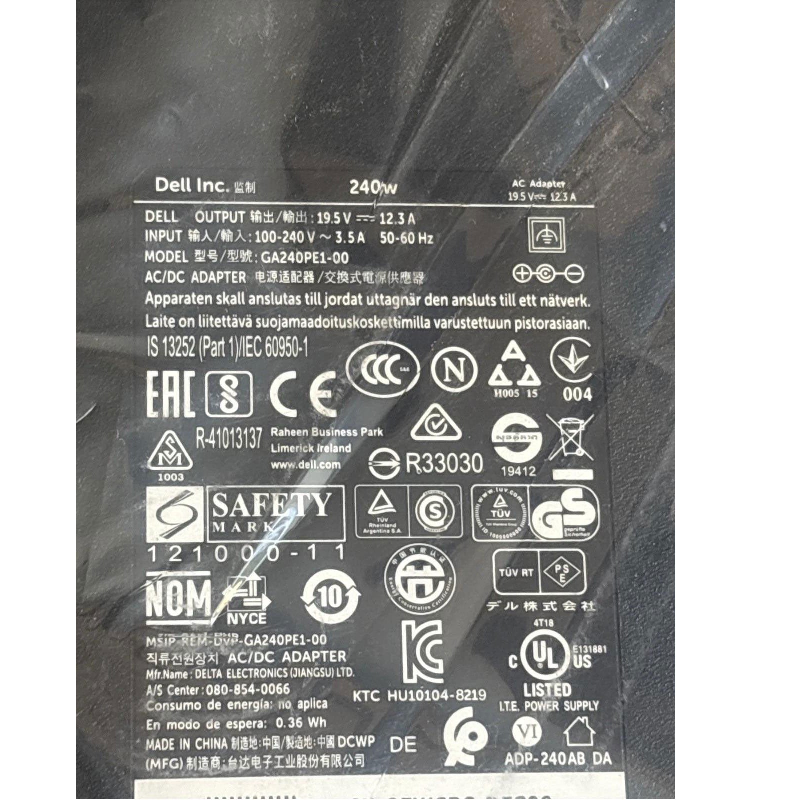 Original Dell LA240PM160 PA9E 240W Laptop Charger 19.5V 12.3A for Alienware & Precision Series