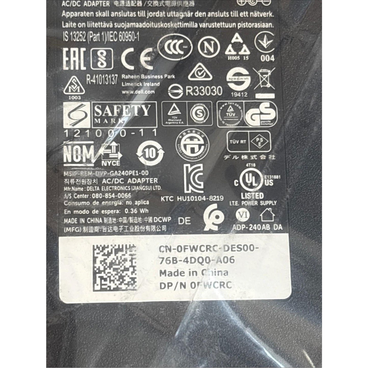 Original Dell LA240PM160 PA9E 240W Laptop Charger 19.5V 12.3A for Alienware & Precision Series