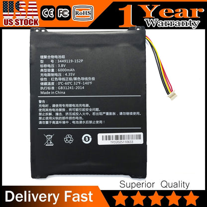 New 3449119-1S2P 6000mAh Battery for CUBE / Alldocube iplay 20 pro, T1011, ETL101AL