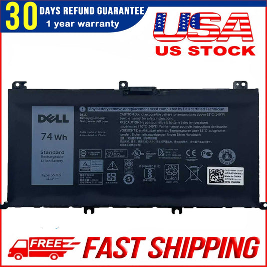 DELL 357F9 74Wh 6-Cell Rechargeable Battery For DELL Inspiron 15 5000 Gaming 5576,5577 ,Inspiron 15 7000 Gaming 7557,7559,7566,7567 Laptops ,Alternant Part Number: 357F9 71JF4 0GFJ6 071FJ4 00GFJ6 P65F