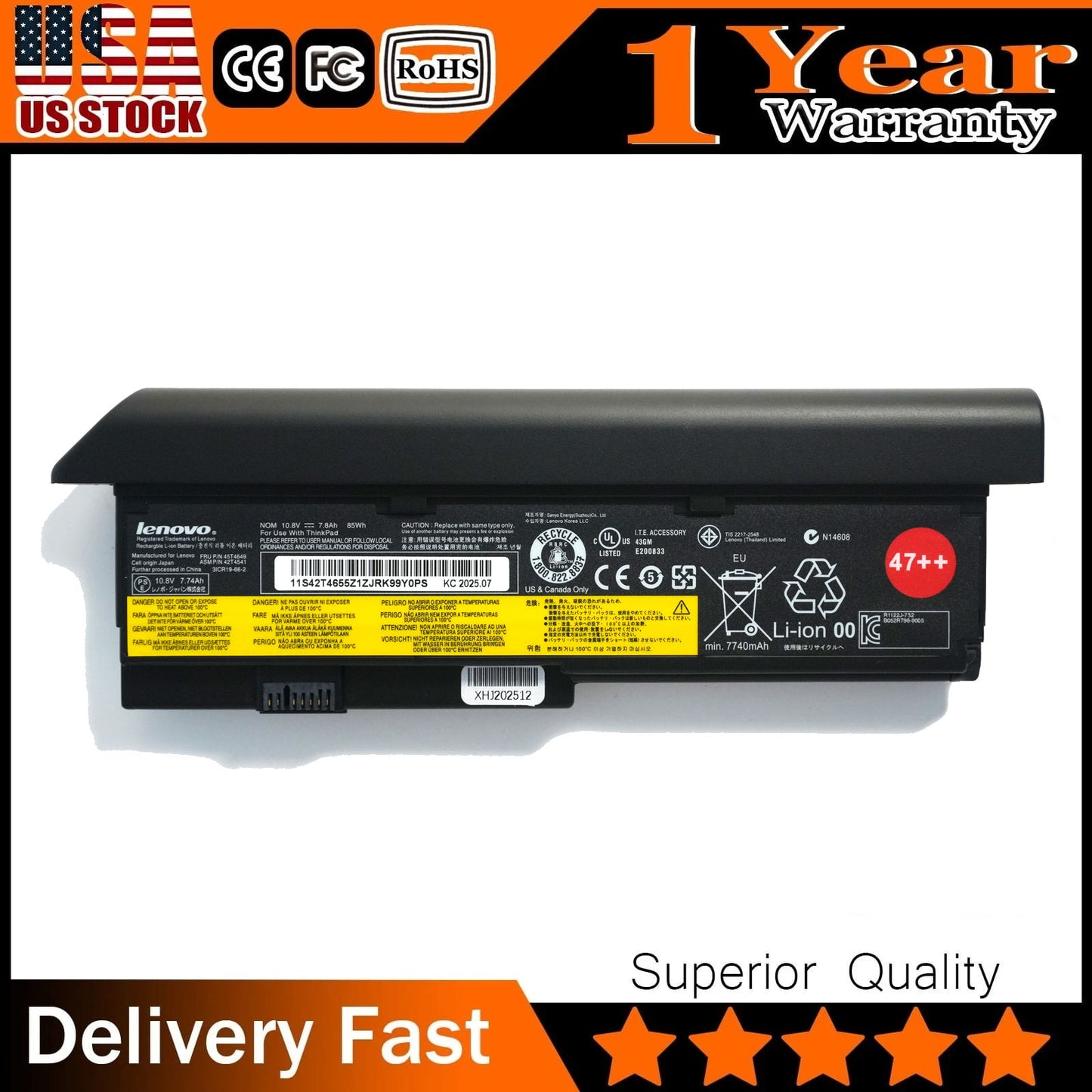 Lenovo 42T4649 47++ Replacement Battery for ThinkPad X200 Series Laptops