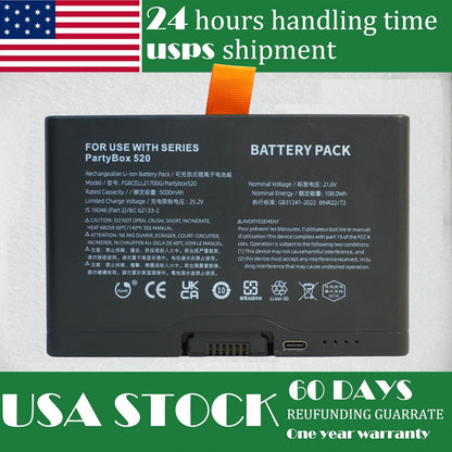Original 5000mAh Replacement Battery for JBL PartyBox 520, 720, and Boombox 4 Bluetooth Speakers