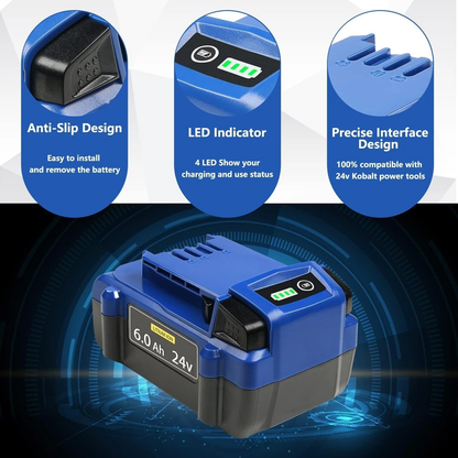 2PCS 24V 6.0Ah Battery for Kobalt 24V Max — KB624-03 KB124-03 Replacement
