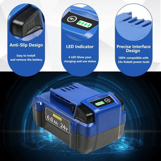 2PCS 24V 6.0Ah Battery for Kobalt 24V Max — KB624-03 KB124-03 Replacement