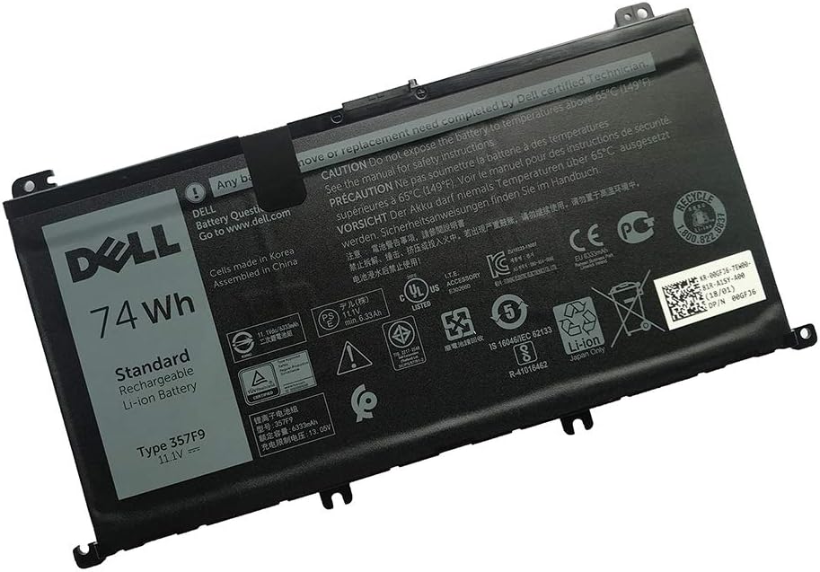DELL 357F9 74Wh 6-Cell Rechargeable Battery For DELL Inspiron 15 5000 Gaming 5576,5577 ,Inspiron 15 7000 Gaming 7557,7559,7566,7567 Laptops ,Alternant Part Number: 357F9 71JF4 0GFJ6 071FJ4 00GFJ6 P65F