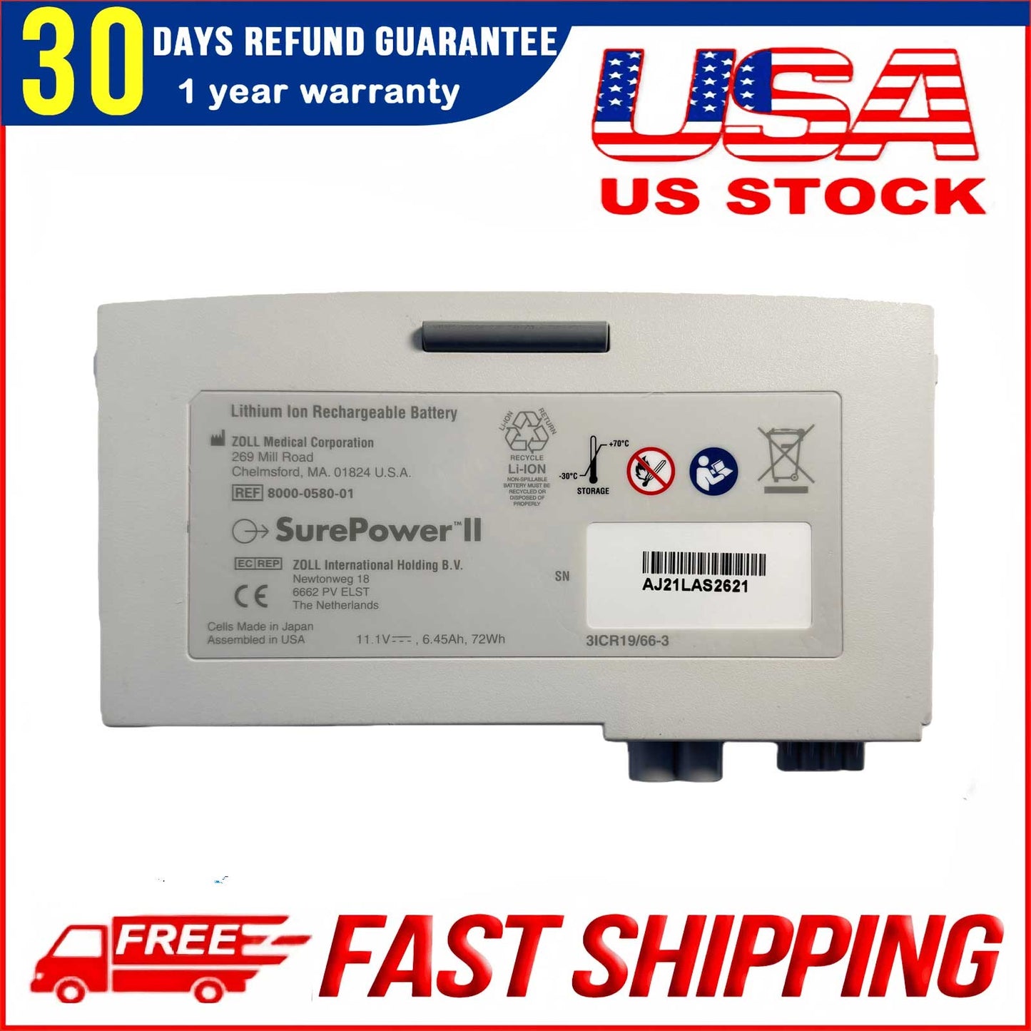 New Genuine ZOLL SurePower II Battery 8000-0580-01 for Propaq MD/X Defibrillator/Monitor