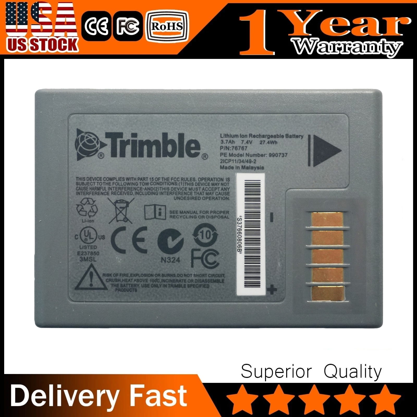 Trimble R10 GNSS Receiver Battery Replacement Genuine 76767 - OEM Part 990737 for R12 & V10 Models