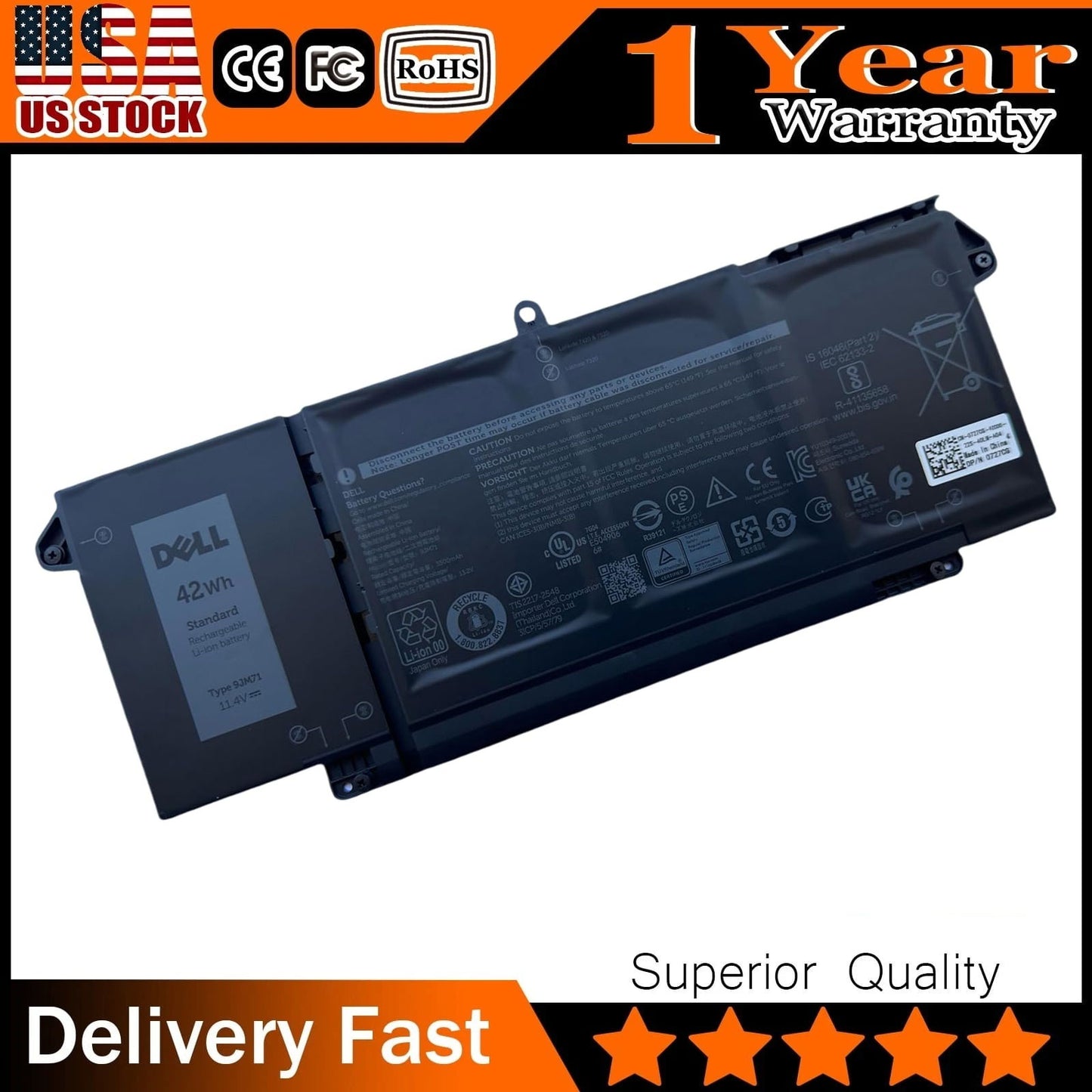 DELL 9JM71 42Wh Battery for Latitude 5320 2-in-1, 7320, 7420, 7520 Series