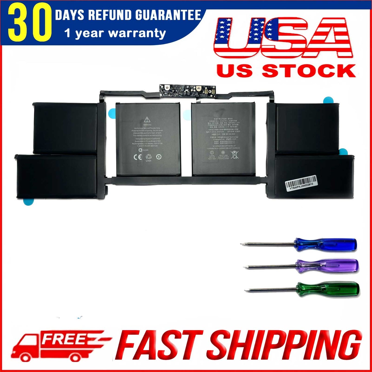 Genuine A1820 A1707 Battery Replacement for MacBook Pro A1707 (2016, 2017) 15-inch A1820 Battery EMC 3072 EMC 3162 (11.4V 78Wh 6667mAh)