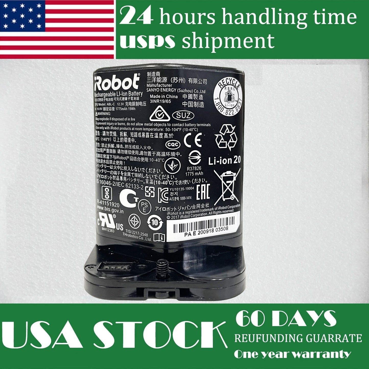 iRobot Braava Jet M611020 Battery Replacement ABL-C 10.8V - Also Fits M612880, M612680, M614480