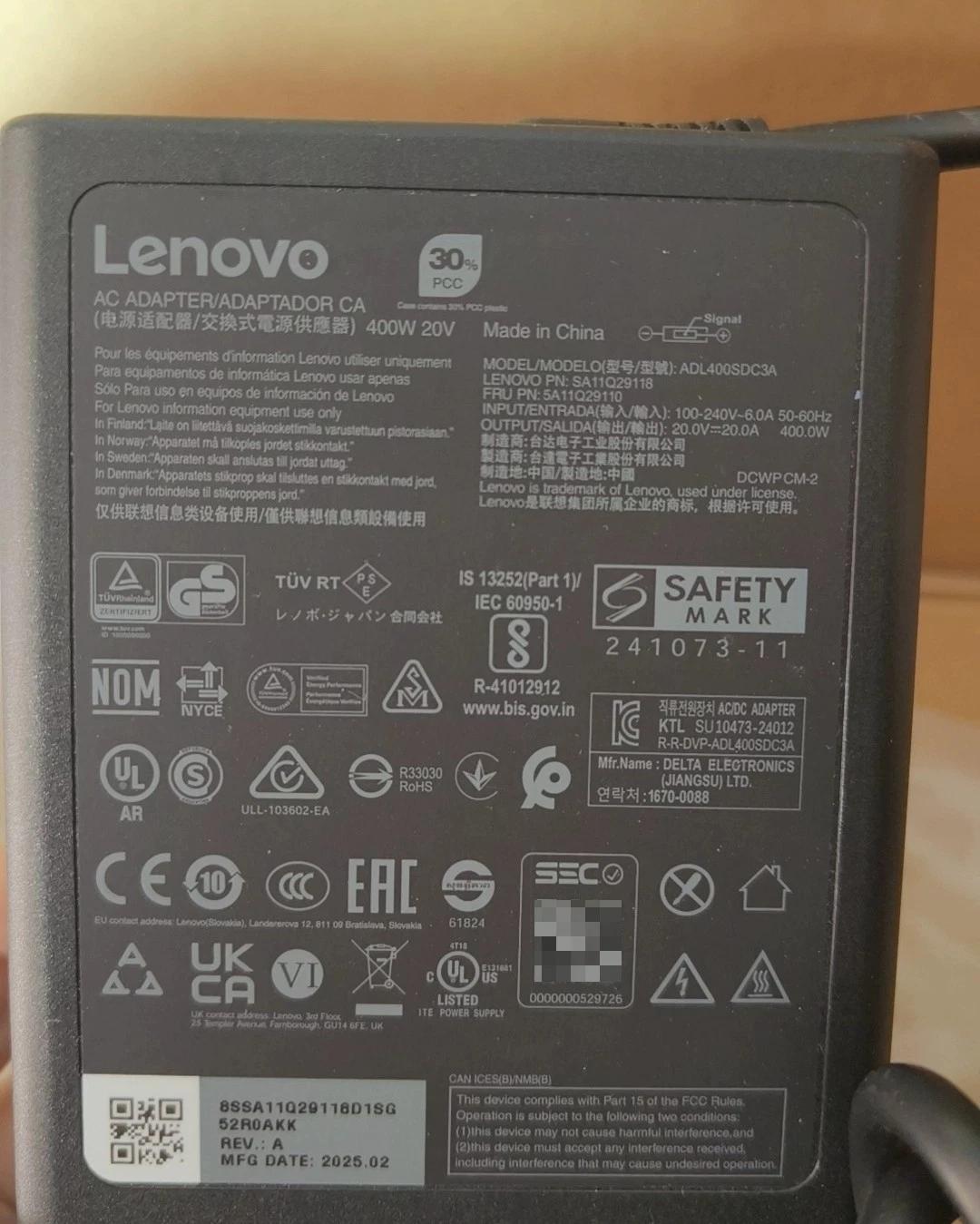 Buy Original Lenovo ADL400SDC3A 400W AC Adapter - Replacement for Legion Pro 7i Gen 10 Gaming Laptop.