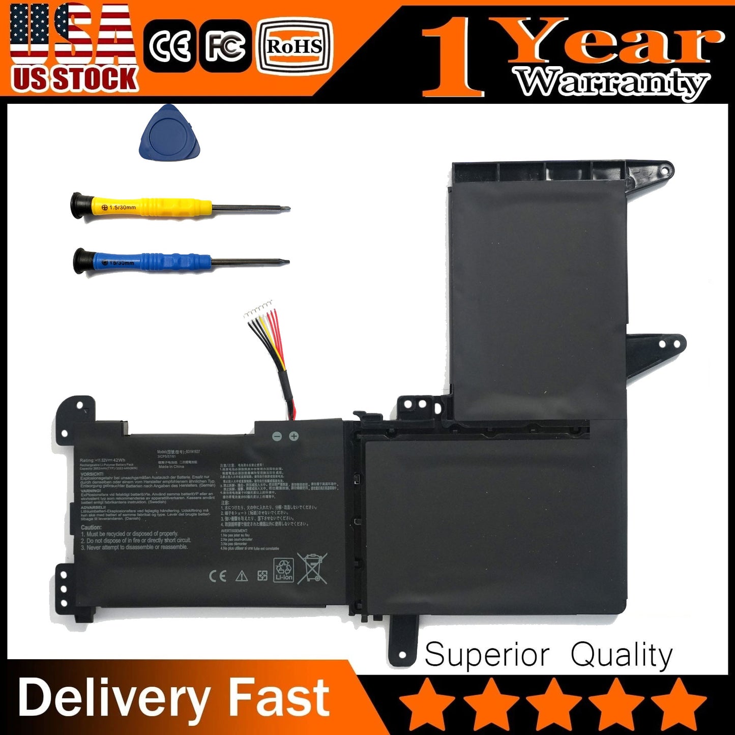 OEM B31N1637 / C31N1637 42Wh Replacement Battery for ASUS VivoBook S5100U, X510 Series Laptops