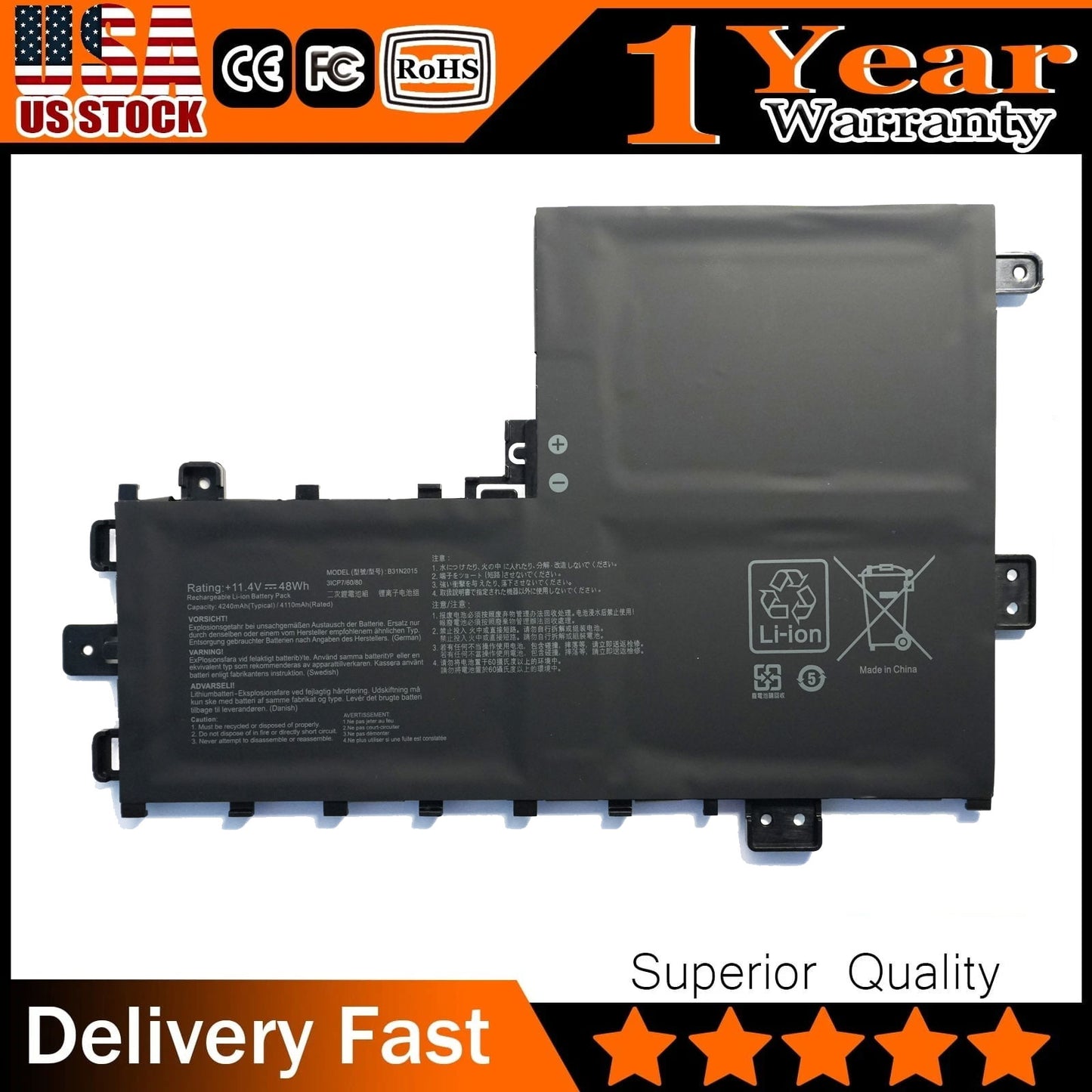 Original B31N2015 Laptop Battery Replacement for ASUS VivoBook A712, K712, R710, S712 Series (48Wh)