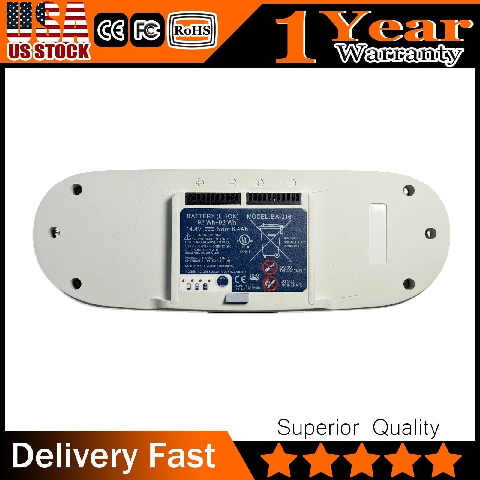 BA-316 Dual Battery Pack for Inogen One G3 | Double Capacity (184Wh) 14.4V System